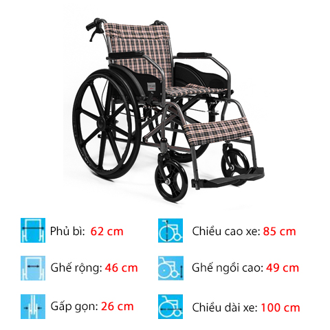 Xe Lăn CTCARE 868 (bánh mâm, thắng sau) - full
