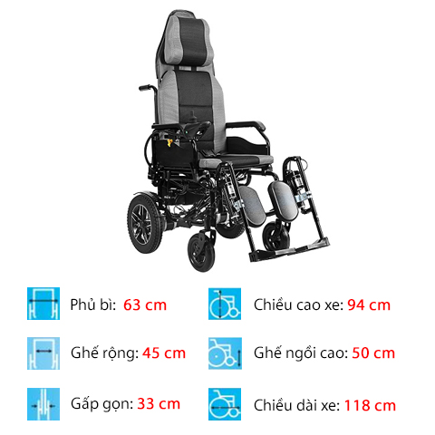 Xe lăn điện tự động D503EX (có điều khiển từ xa) - full