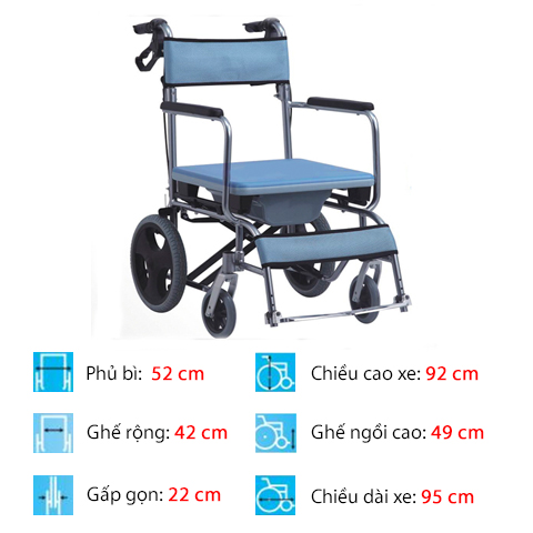 Xe lăn tắm đẩy bô vệ sinh 606 thông số