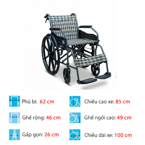 Xe Lăn CTCARE 868 (bánh mâm, thắng sau) - full