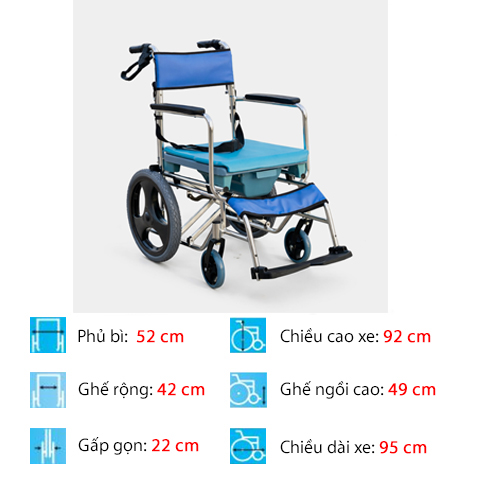 Xe lăn tắm 606 (tắm, đẩy, bô vệ sinh) - full